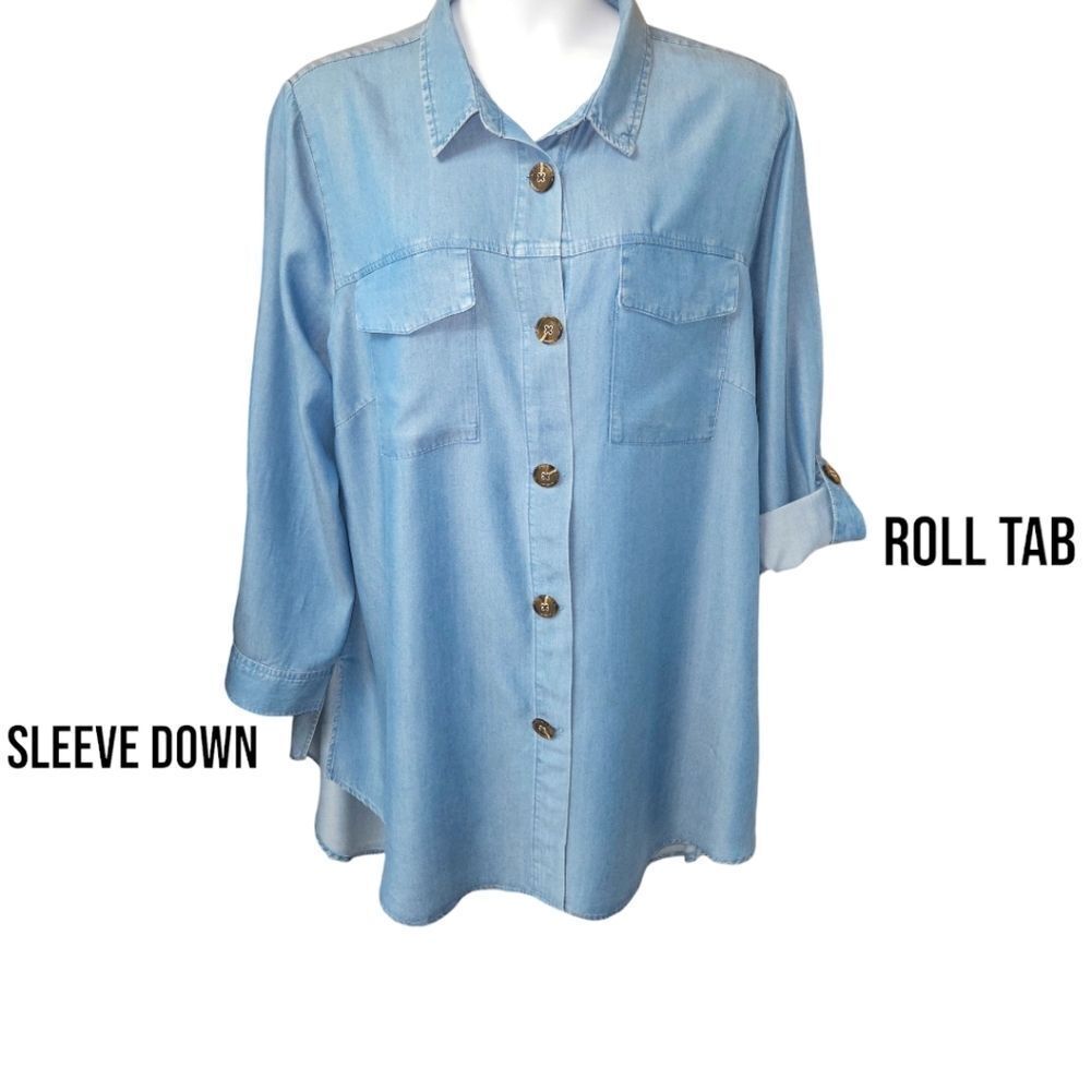 MARC NEW YORK Plus Size Super Soft LongSleeve Blue Chambray Shirt Dress 3X - Picture 10 of 16